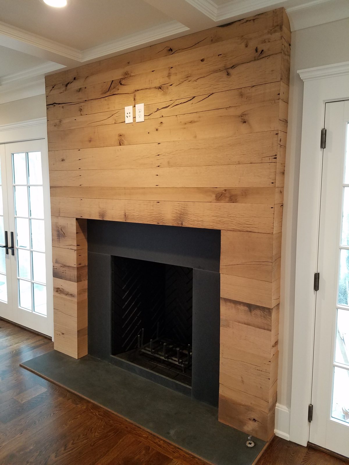Reclaimed oak fireplace wall